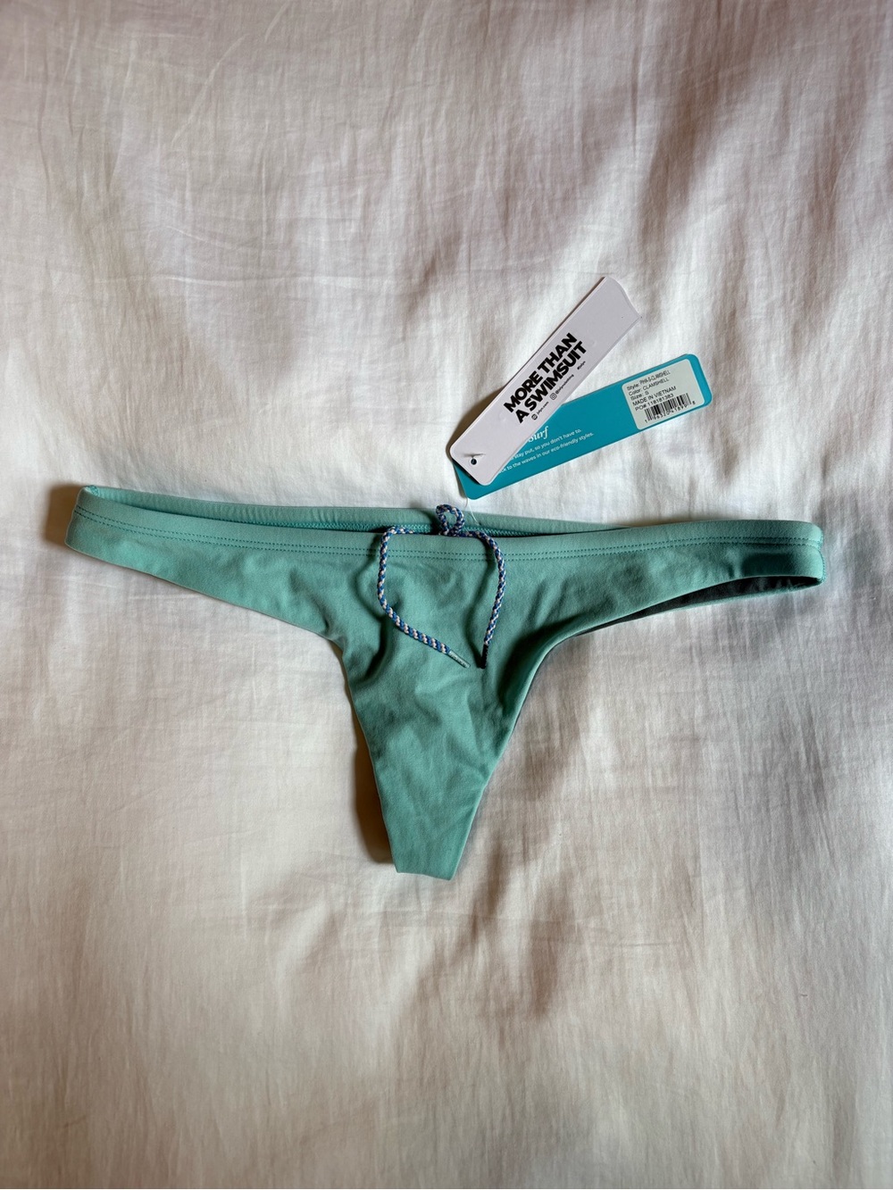 Jolyn Clothing Mint Green Low-Rise Bikini Bottom with Braided Front Tie